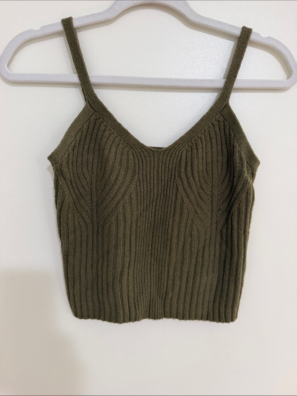 Auden Olive Ribbed Knit Camisole Soft & Cropped | XS